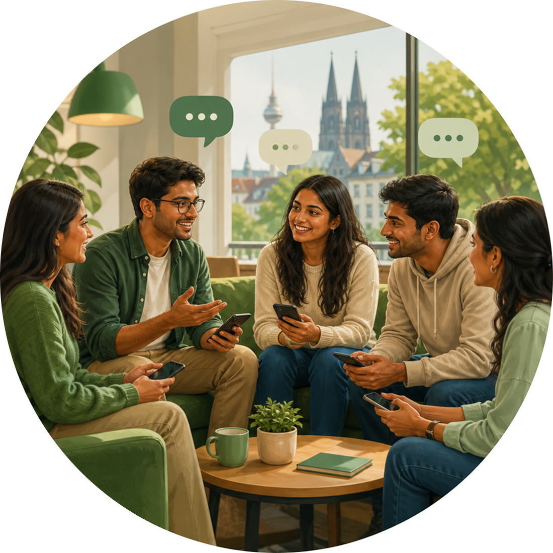Indian expats discussing everyday questions