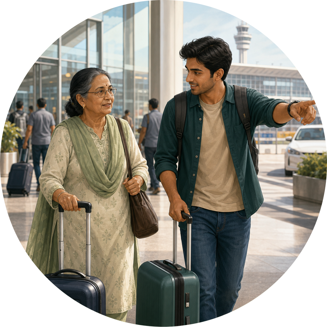 Travel companionship for an elderly parent at an airport